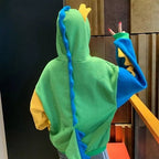 Dinosaur Colourful Cartoon Casual Loose Oversized Hoodie Sweater Sweatshirt Long Sleeve Pullover E-Girl Kawaii Korean Japanese Harajuku Streetwear