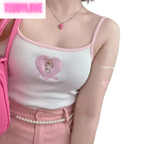 Cute Japanese Anime Love Heart Embroidery Cartoon Tank Top