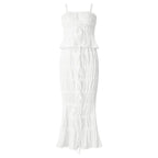 2PCS White Ruffle Camisole + High Waist Long Skirt