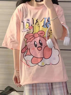 Pink Anime Cartoon Print Short Sleeve T-shirt