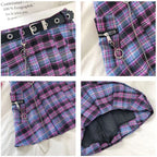 Cute Vintage Plaid Belt Chain High Waisted Mini Skirt School Uniform Tennis A-line Goth Punk Club E-Girl Kawaii Korean Japanese Harajuku Streetwear
