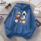Cute Cat Sushi Cartoon Print Oversized Hoodie Fleece Sweatshirt Pullover Aesthetic Casual E-Girl Kawaii Korean Japanese Harajuku