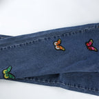Butterfly Embroidery High Waist Denim Jeans