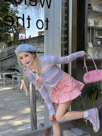 Rainbow Striped V Neck Cropped Cardigan