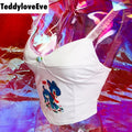 Cute Cartoon Graphic Lace Vintage Spaghetti Strap Crop Top Shirt Tee T-shirt E-Girl Kawaii Korean Japanese Harajuku Chinese Retro Streetwear Aesthetic