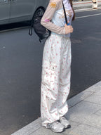 Floral Print Drawstring High Waist Pants