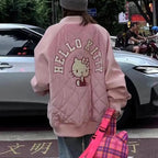 PU Cat Embroidery Thick Baseball Jacket
