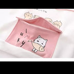 Cute Sweet Pastel Pink Cat Fish Print Soft Long Sleeve Hoodie Sweatshirt Pullover Aesthetic Casual E-Girl Kawaii Korean Japanese Harajuku