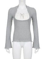 2PCS Milkmaid Patchwork Long Sleeve T-shirt