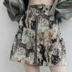 Vintage Cat Print Mini Skirt