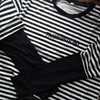 Cute Casual Letter Stripe Patchwork Long Sleeve Tee Shirt T-shirt Top Spring Summer O-neck E-Girl Kawaii Korean Japanese Harajuku Retro Streetwear