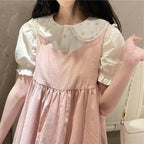 White Preppy Flower Embroidery Short Sleeve Blouse