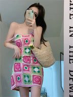 Pink Crochet Square Mini Dress