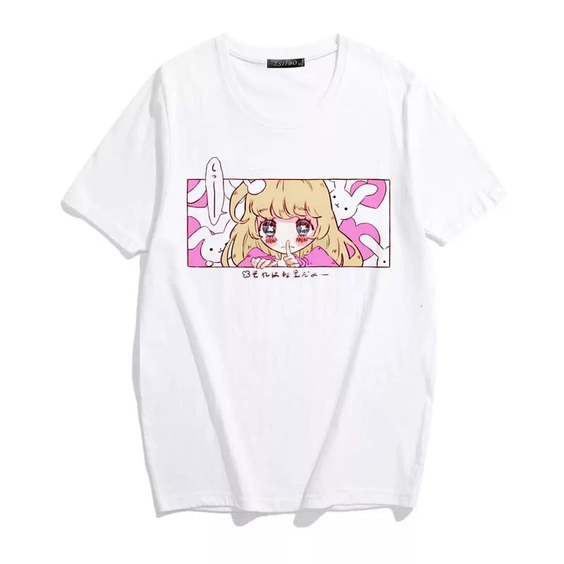 Cute Pink Anime Girl Cartoon Graphic Casual Short Sleeve Shirt Tee T-shirt E-Girl Kawaii Korean Japanese Harajuku Chinese Retro Streetwear Aesthetic