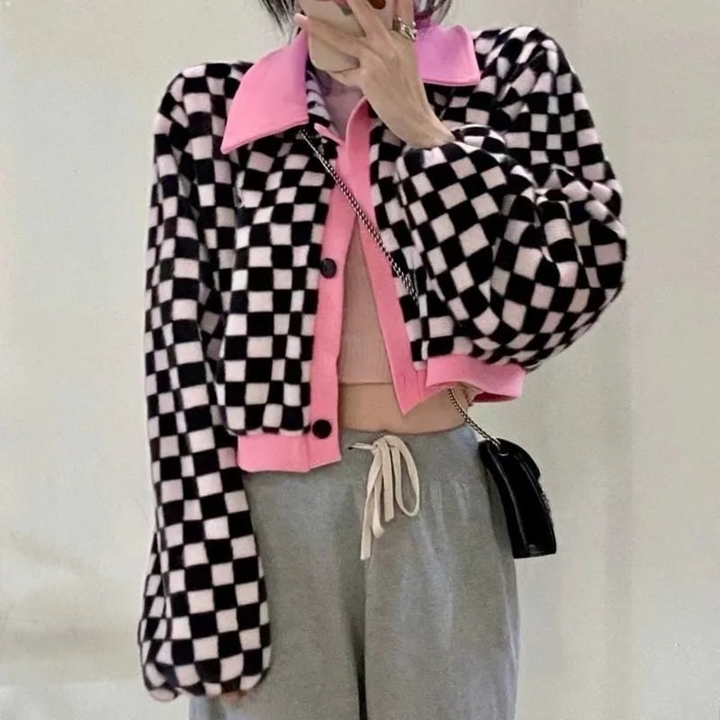 Black & White Checkered Long Sleeve Sweater