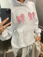 Bow Print Loose Hoodie