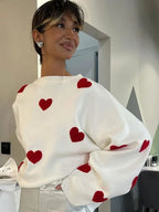 Heart Embroidery Long Sleeve Pullover