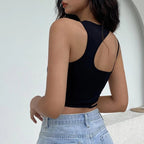 Cute Sexy Black Strappy Hollow Out Tank Crop Top Sleeveless Shirt Punk Goth Summer Aesthetic Casual E-Girl Kawaii Korean Japanese Harajuku