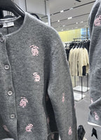 Grey Rabbit Embroidery Knit Cardigan