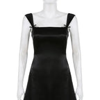 Black 2 Layer Square Neck Collar A-Line Dress