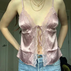 Lace Trim Bow Tie V Neck Camisole