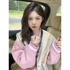 Pink Patchwork Oversized Varsity Jacket