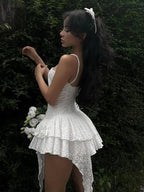 White Floral Lace Layered Dress