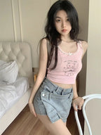 Pink Cat Lace Tank Top