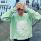 Skull Knit Oversized Loose Sweater Sweatshirt Long Sleeve Pullover Goth Punk Autumn Fall E-Girl Kawaii Korean Japanese Harajuku Streetwear
