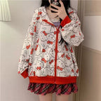 Cute Kitty Cat Cartoon Print Oversized Zipper Hoodie Sweatshirt Long Sleeve Pullover Aesthetic Casual Summer E-Girl Kawaii Korean Japanese Harajuku