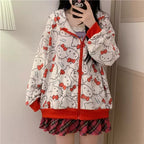 Cute Kitty Cat Cartoon Print Oversized Zipper Hoodie Sweatshirt Long Sleeve Pullover Aesthetic Casual Summer E-Girl Kawaii Korean Japanese Harajuku