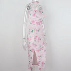 Flower Print Lace Up Split Mini Dress