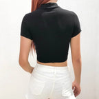 Cute Black Buckle Hollow Out Turtleneck Crop Top Long Sleeve Shirt Punk Goth Summer Aesthetic Casual E-Girl Kawaii Korean Japanese Harajuku