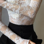 White Transparent Lace Turtleneck Crop Top