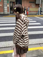 Brown Stripe Zipper Cardigan