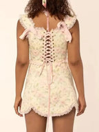 Floral Print Lace Up Corset Top + Mini Skirt