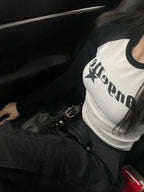 Black & White Angel Patchwork Long Sleeve Crop Top