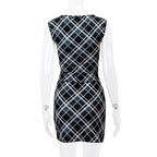 2PCS Black & White Plaid V Neck Top + Mini Skirt