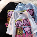 Japanese Anime Pixel Cartoon Print Oversized Short Sleeve T-shirt