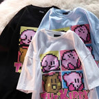 Japanese Anime Pixel Cartoon Print Oversized Short Sleeve T-shirt