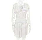 Irregular Tie Up Ruched V Neck Dress