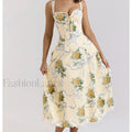 Fishbone Waist Cotton Midi Dress