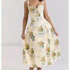 Fishbone Waist Cotton Midi Dress
