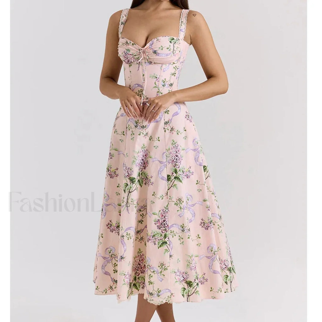 Fishbone Waist Cotton Midi Dress