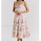 Fishbone Waist Cotton Midi Dress