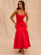 Fishtail Square-Collar Midi Dress