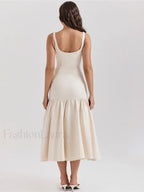 Fishtail Square-Collar Midi Dress