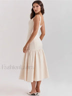 Fishtail Square-Collar Midi Dress