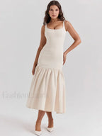 Fishtail Square-Collar Midi Dress