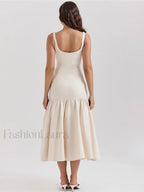 Fishtail Square-Collar Midi Dress